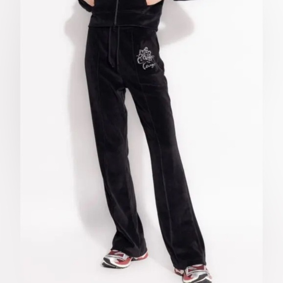 KENZO París Black Track Pants with Embroidered Logo and Tiger Motif - Picture 1 of 8